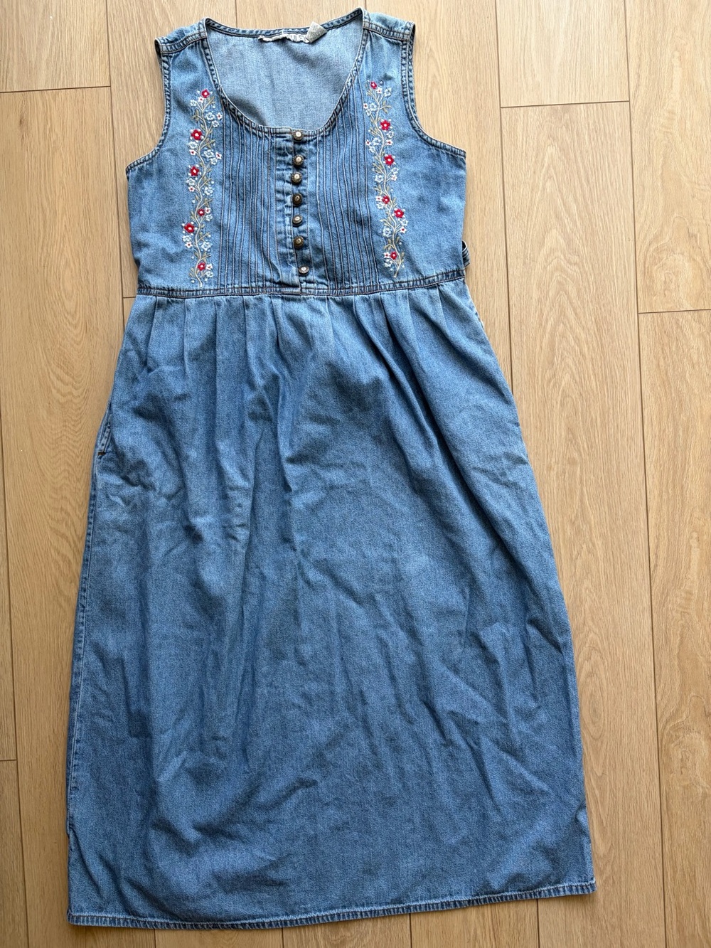 Vintage Jane Ashley Denim Floral Embroidered Maxi Dress size M